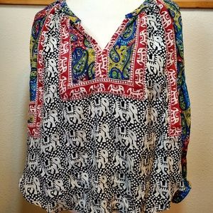 TOLANI Silk XL BLOUSE, ELEPHANTS, BRIGHT COLORS